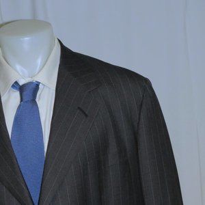 Cheo New York Bespoke Charcoal Striped Three Button Suit Jacket 48L